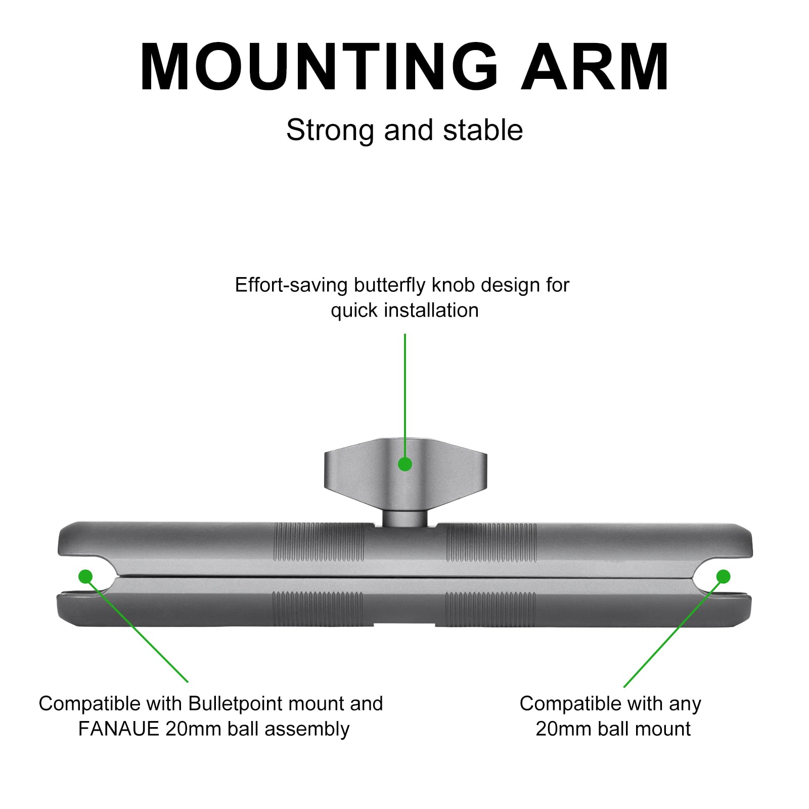 FANAUE Aluminum Mounting Arm - Dual 20mm Socket Ends for All Industry Standard Ball Joints, Adapters, and Mounts (DA-150M)