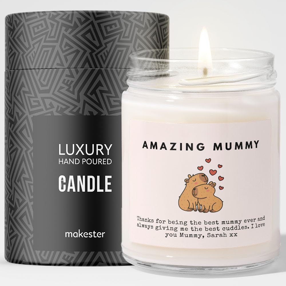 Makester White Personalised Mummy Candle - Custom Mothers Day Gifts For Mum From Daughter Son, Scented Birthday Present For Stepmum Grandma Wife