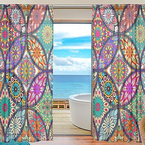 Curtains Panels Colorbal Mandala Bohemian Window Sheer Panels for Living Room Drapes 2.2m Long, Set of 2 Panels Cover