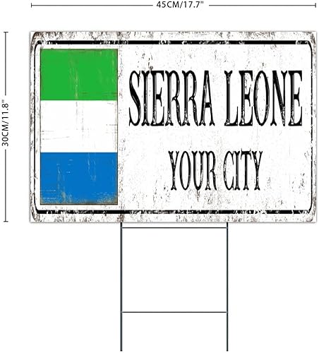 Miniatura 3 de Letreros de césped de Sierra Leona con estacas de 12 x 18 pulgadas, bandera de ciudad internacional, letrero personalizado para patio para