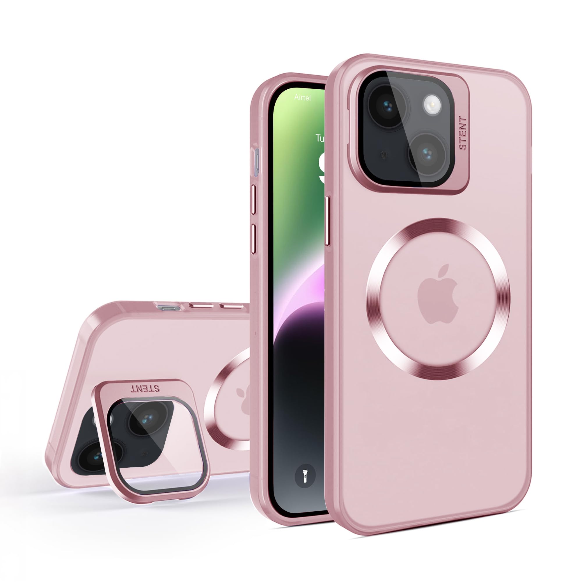 Vaku Luxos® Rime Frosted Back Cover for Apple iPhone 14 Magnetic Translucent Scratch Resistant Camera Protector Case with Stand Holder Mag-Safe Wireless Charging- Pink (B0DBJ3X7F8) Amazon Price History, Amazon Price Tracker