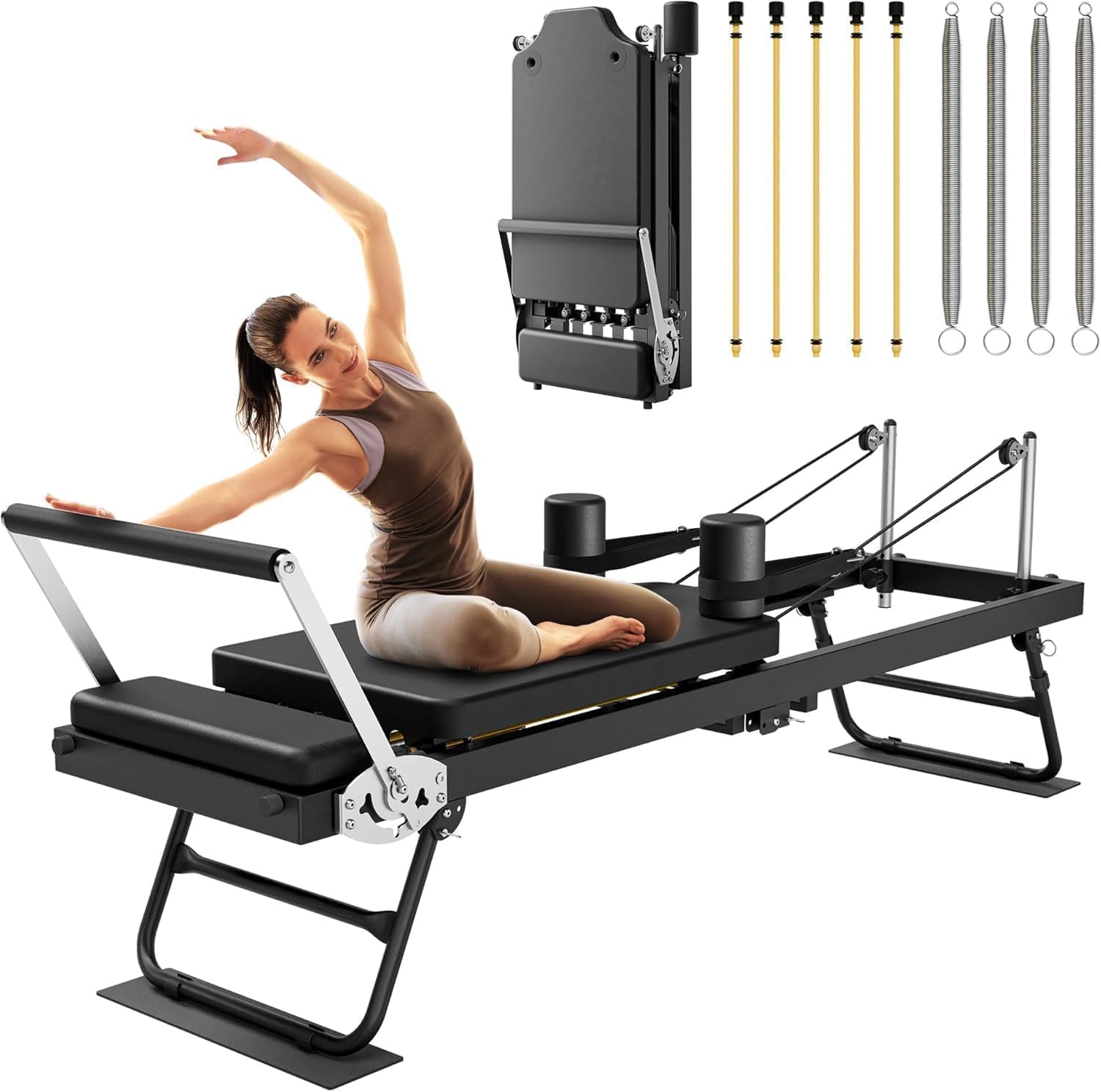 Pilates Reformer, Foldable Reformer Pilates Machine & Equipment for Home Use and Gym Workout, Suitable for Advanced and Beginners Users, Up to 400 lbs Weight Capacity