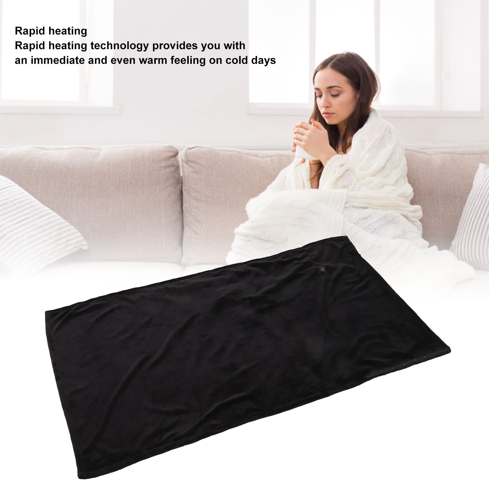 Coperta Riscaldata USB Portatile, Morbido Scialle Riscaldato Lavabile in Lavatrice Portatile con Controllo della Temperatura Getta Coperta Riscaldata Elettrica Senza Fili (Black)