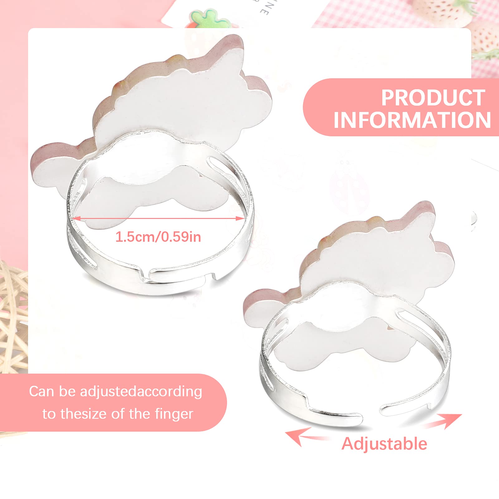 HIFOT 16 Pièces Bagues Réglables pour Enfants avec Boîte Coeur Rose, Kit Bijoux Princesse