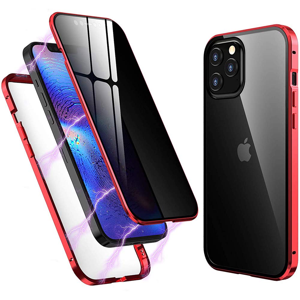 Shinetop for iPhone 12 Mini Case, Privacy Anti-Peeping Magnetic Adsorption Case Metal Frame Front and Back Tempered Glass Flip Anti-Spy Cover 360 Full