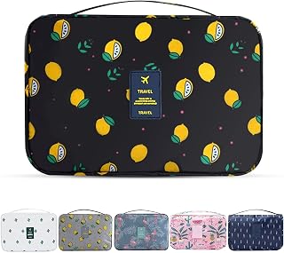 Waterproof Travel Cosmetic Bag for Men and Women, Large Capacity Cosmetic Organiser for Gymnastics Business and Holiday, with Hook and Handle, Black Lemon, OneSize