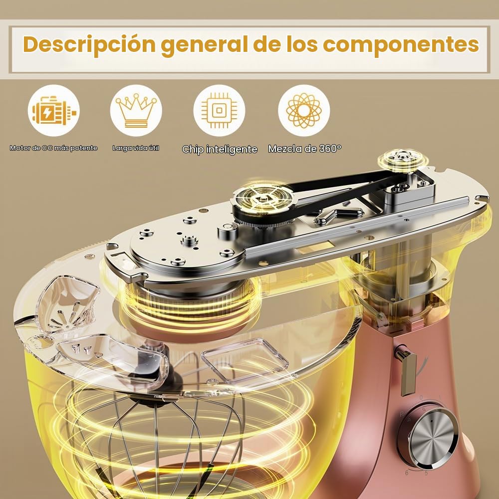 Royal Swiss Robot Pastelero Profesional 2000 W 8,5 L - Robot de cocina profesional planetario 6 velocidades - Amasadora eléctrica de gran capacidad con cuenco de acero inoxidable 304 y accesorios