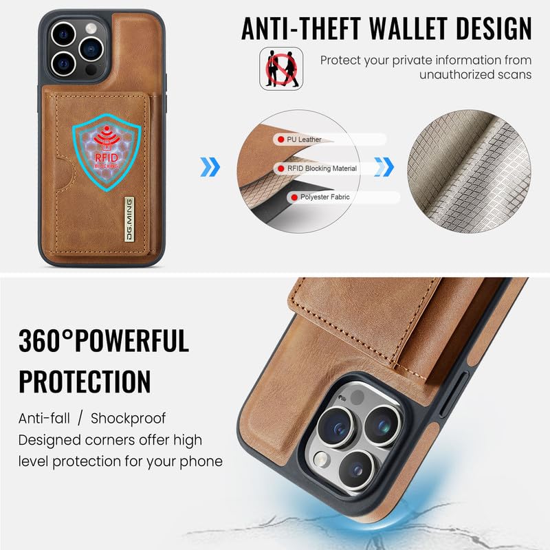 Coque iPhone 13 Pro Max détachable 2 en 1 blindée RFID en cuir brun
