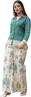 Harexen Women's Rayon Silk Printed Work Co-Ord Set | Collor Neck & 3/4 Sleeve For Women | Lightweight & Breathable Fabric Price In India