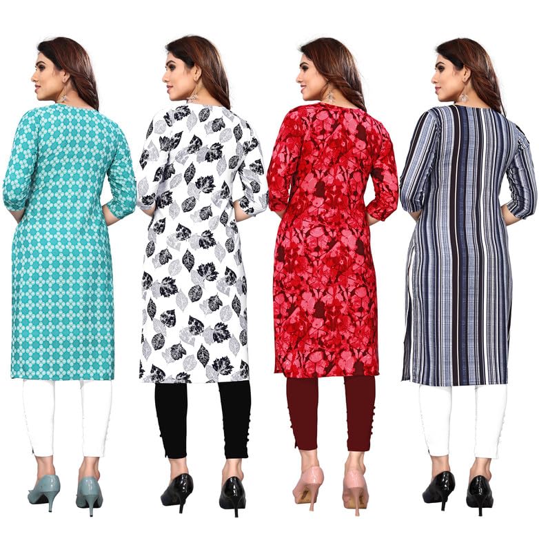Image of JAKHANA Women's Crepe Printed Casual Straight Calf Length Round Nick Kurta Pack of 4
