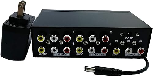 Miniatura 6 de QiCheng&LYS Caja divisor RCA de 4 vías 3 alimentada, 1 en 4 salidas, duplicador de distribución de audio de video compuesto con adaptador de