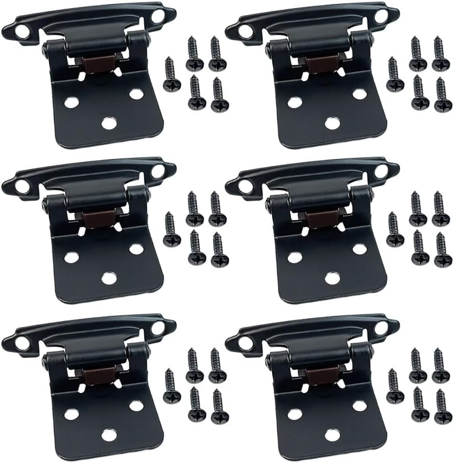 Brass Gold-Black Self-Closing Cabinet Hinges 38mm Inset Doors – Heavy-Duty 1.5mm, Quiet -Close, Install No Mortise Required, 6-Pack(Is black)