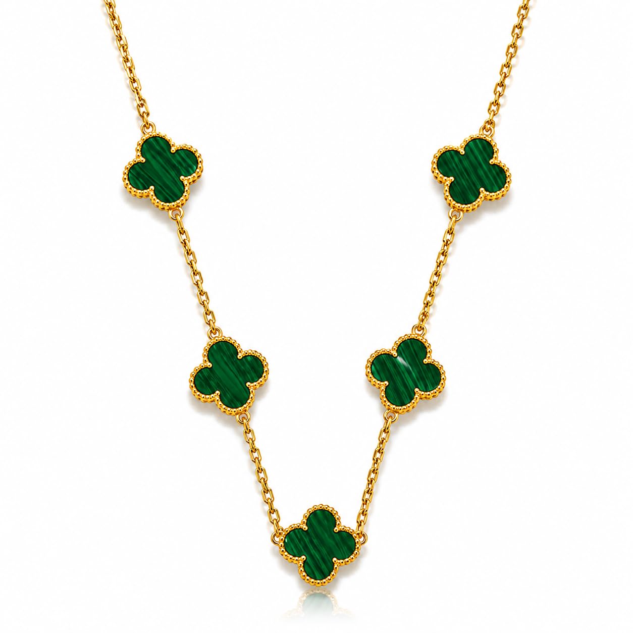 Malachite Green Clover Necklace with Gold-Tone Chain-picture-44