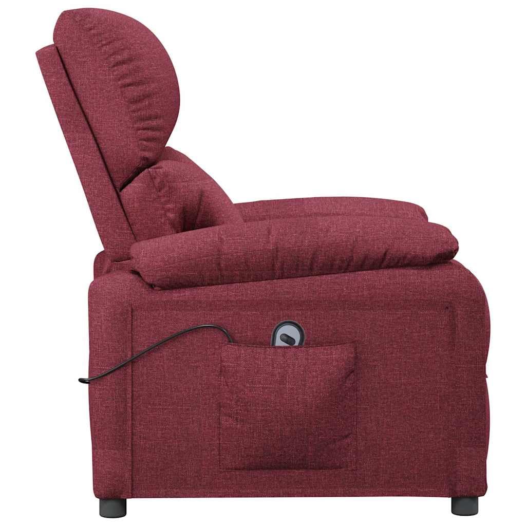 Fauteuil relax électrique rouge vin avec housse en tissu, fonction allongée et dossier réglable, cadre en bois et métal, rembourrage ergonomique, idéal pour le salon, le bureau et le coin