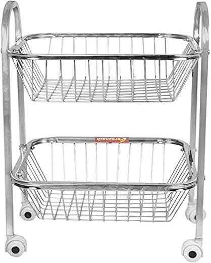 WayMore® 2-Tier Rack Fruits & Vegetable Onion Trolley Container Basket Organizer Organiser Holder Stand for Kitchen with Wheel Stainless Steel…