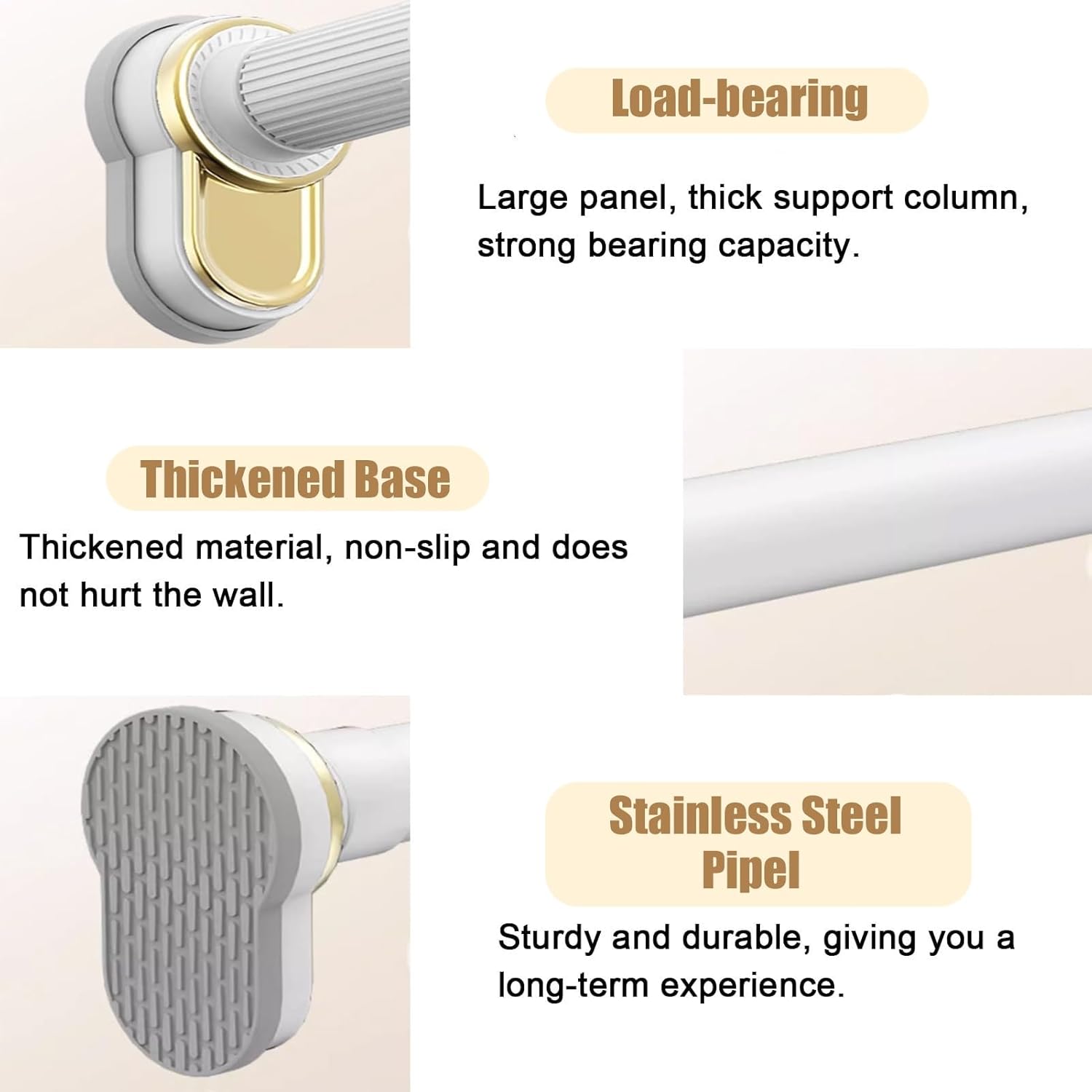 ZIMGOD Closet Rod Expandable Metal Closet Rod 2 4 6 8 12 14 16 Ft, Decoration Shower Curtain Bar with Spirit Level, Retractable Closet Wardrobe Valet Rod No Drilling(Black,1.3-2.5m (4.2-8.2ft))