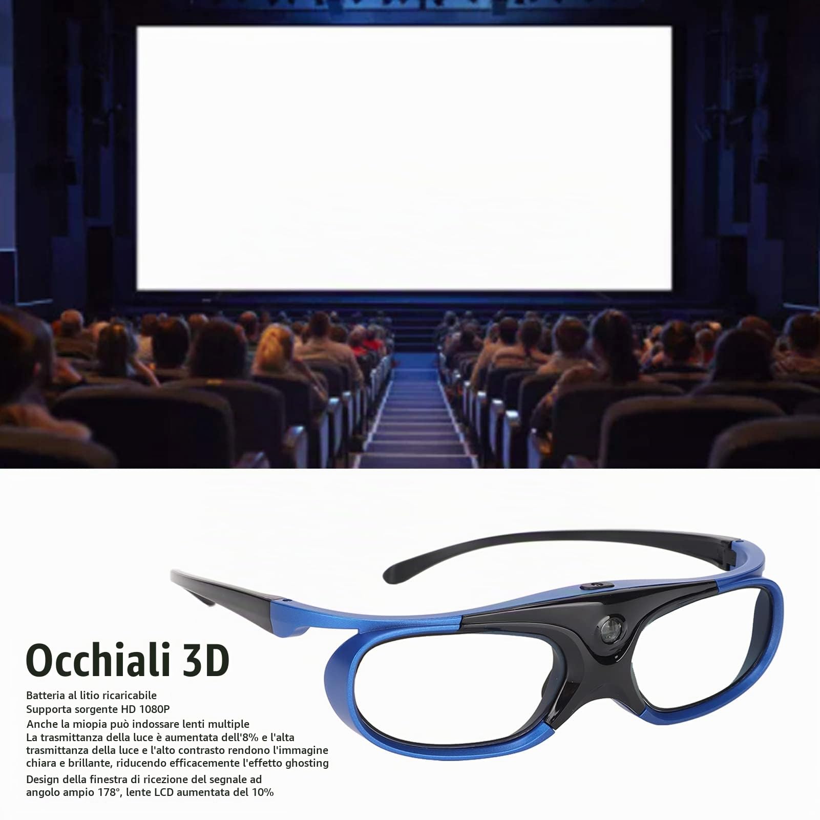 Occhiali 3D DLP Link 144Hz Occhiali 3D Active Shutter Ricaricabili per Tutti I Proiettori 3D DLP Link