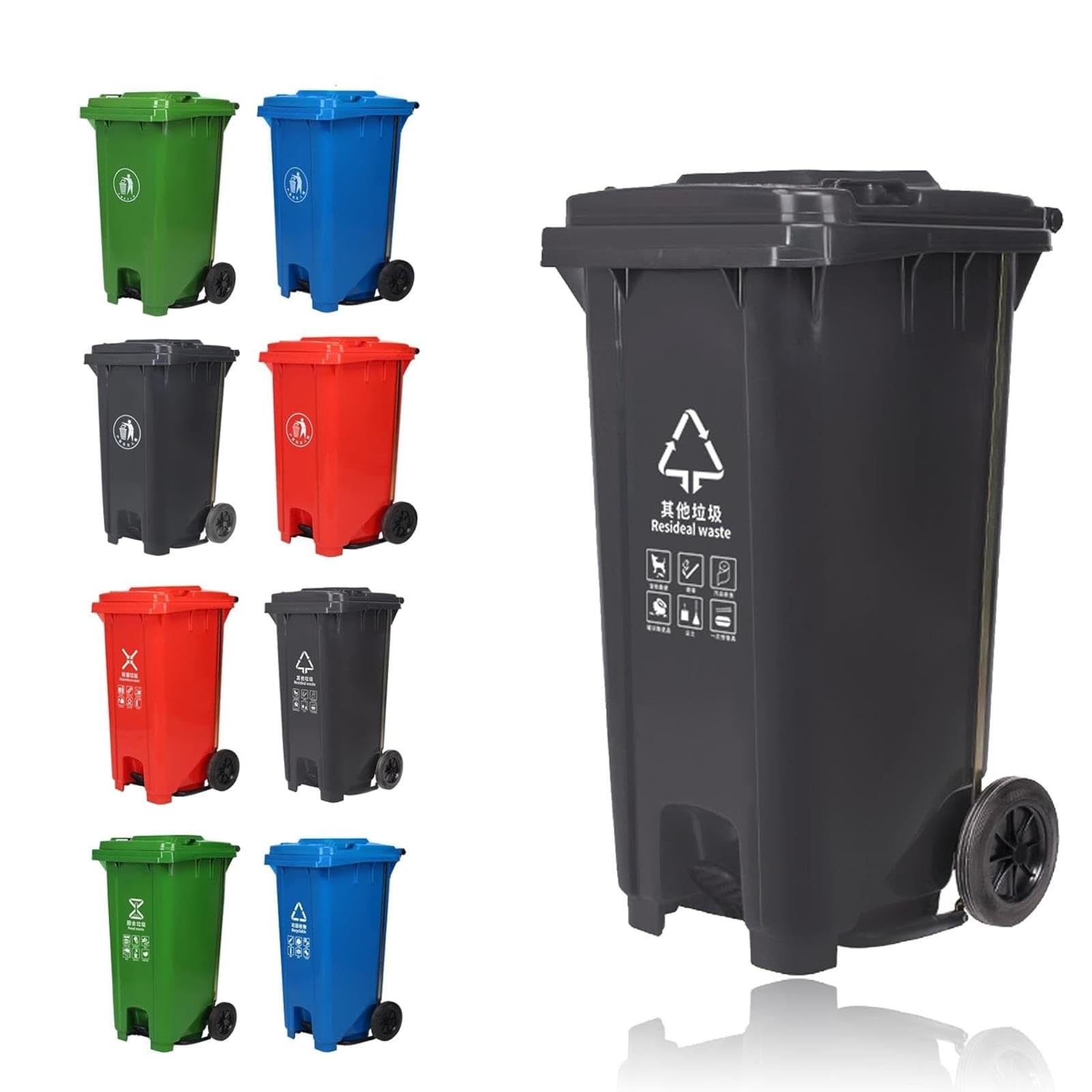 VITIWEDTY Outdoor Trash Can with Lid and Wheels, Heavy Duty Large Waste Bin 18–53 Gallon for Patio & Backyard (Black 63 Gallon)