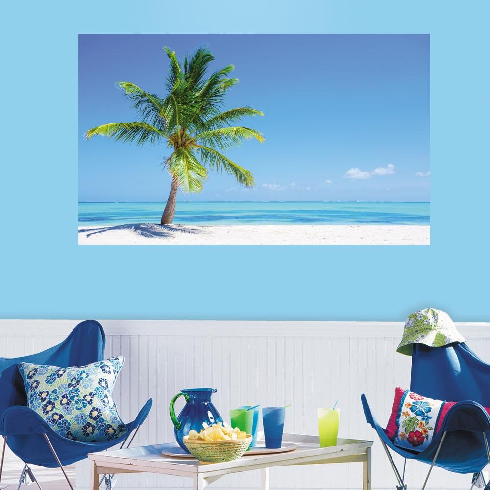 Sticker île paradisiaque multicolore repositionnable pour créer un coin détente chambre