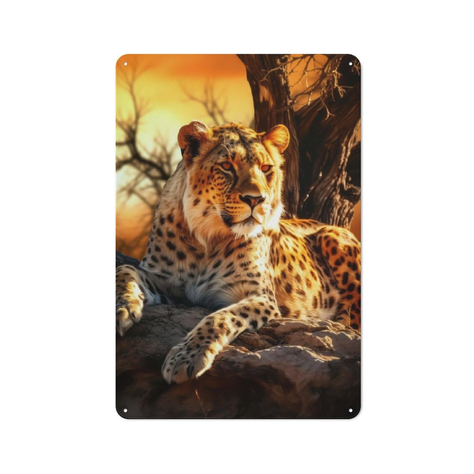 Junmoney Majestic Cheetah Metal Plaque 30X20cm With For Pub Or Café, Rustic Decor, For Garage, Workshop And Man Cave Decoration