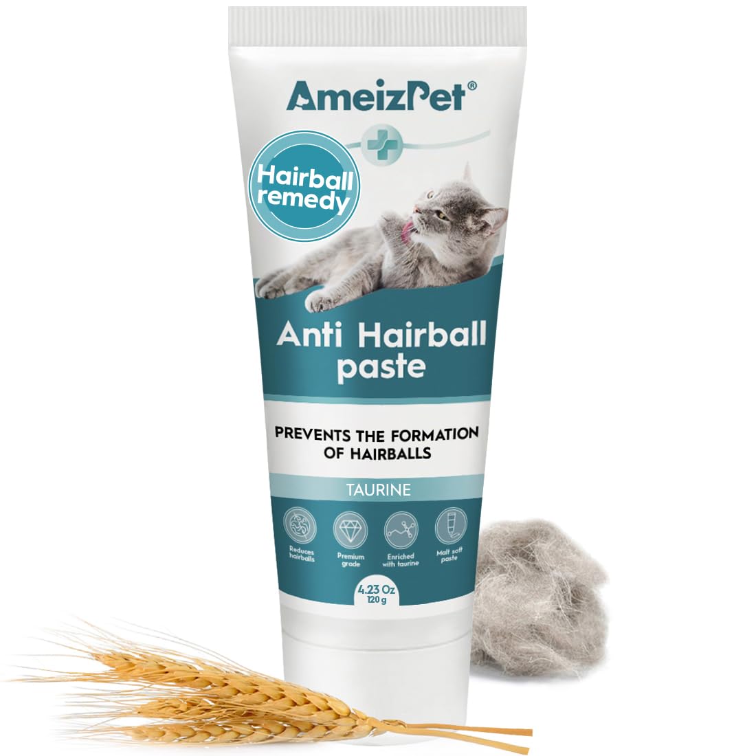 AmeizPet Malt for Cats Hairballs, 100g (3.52 Oz) | (Taurine) Anti-Hairball Treatment for Long and Short Haired Cats, Suitable for Kittens and Older Cats