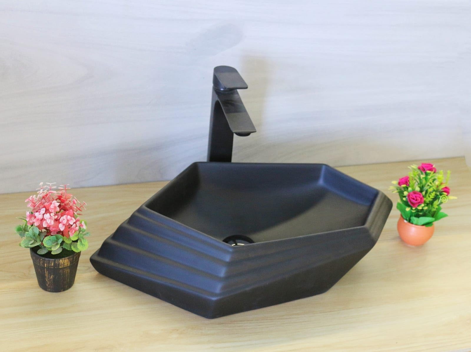 NEXIS Wash Basin Countertop | Tabletop Ceramic Bathroom Sink | Wash Basin Over Counter | Wash Basin For Bathroom (21 x 15 x 5 Inch) (Vessel Black Matt) (B0C7KMF47C) Amazon Price History, Amazon Price Tracker