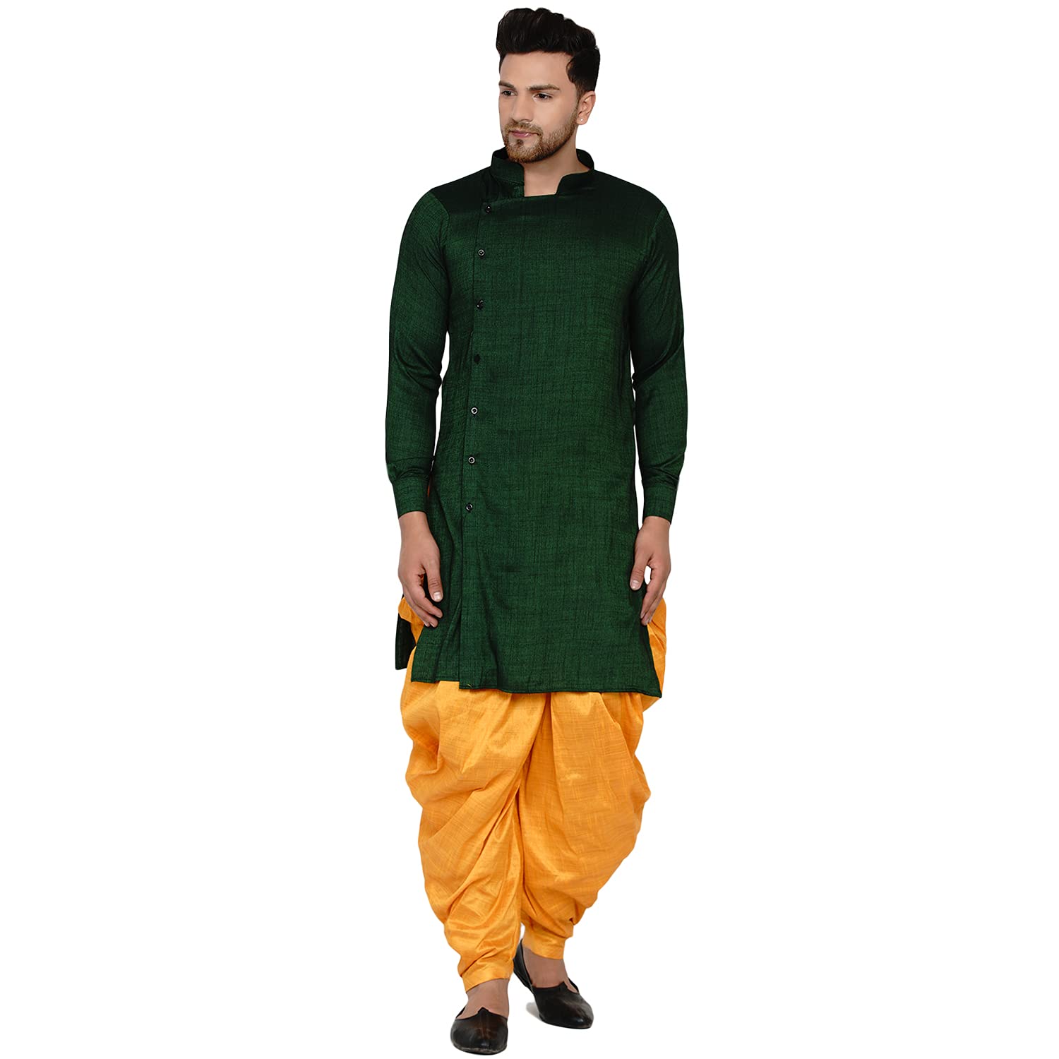 veera paridhaan Men's Rayon Side Pattern Full Sleeve Long Straight Kurta and Dhoti Set(Blue Kurta, White Dhoti)-picture-18