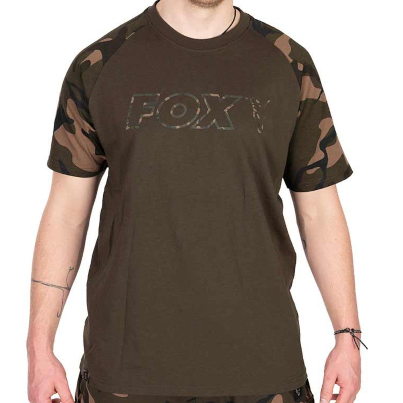 FOX T-Shirt Khaki mit Camo Outline Raglanärmeln