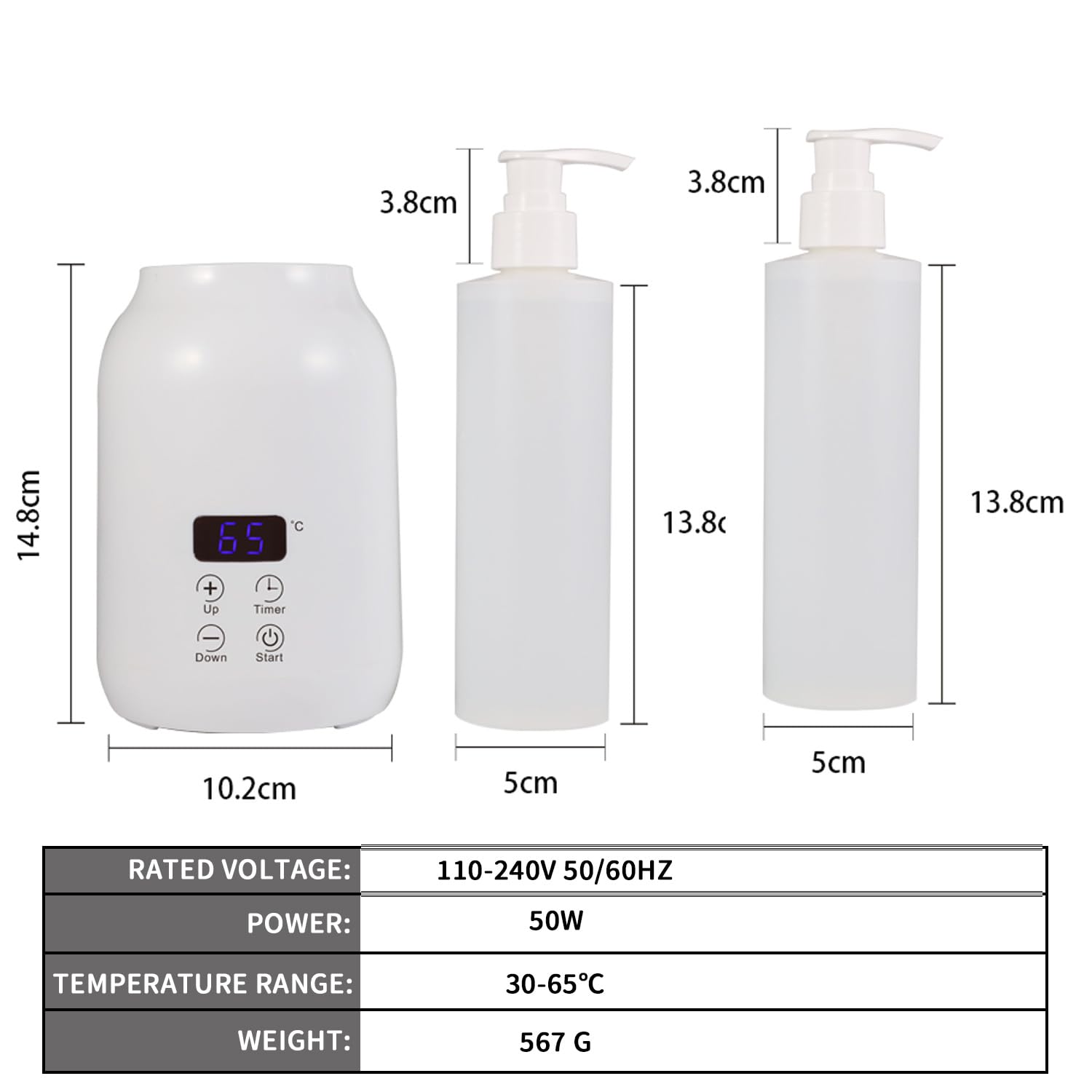 Massageöl Wärmer 30-65℃ Zeiteinstellung 2x Flaschen LED-Anzeige Automatisch Weiß EU-Stecker