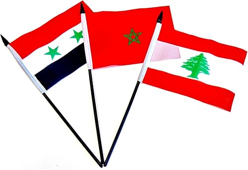 Miniatura 3 de Juego de 22 banderas de poliéster de 4 x 6 pulgadas, una bandera para cada país en la liga árabe, centro de mesa y escritorio en miniatura de 4 x 6