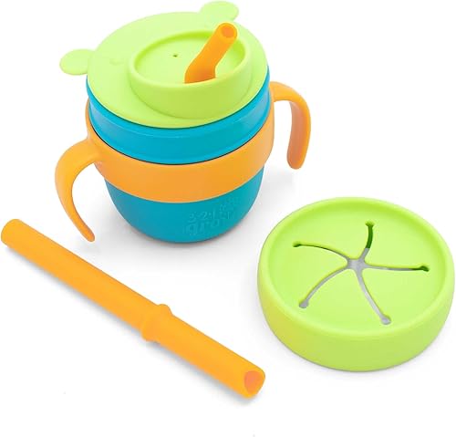 Miniatura 1 de Easy Learn - Juego de bebidas y aperitivos  Juego de tazas y aperitivos de silicona para bebés + niños pequeños, taza de entrenamiento para popote y