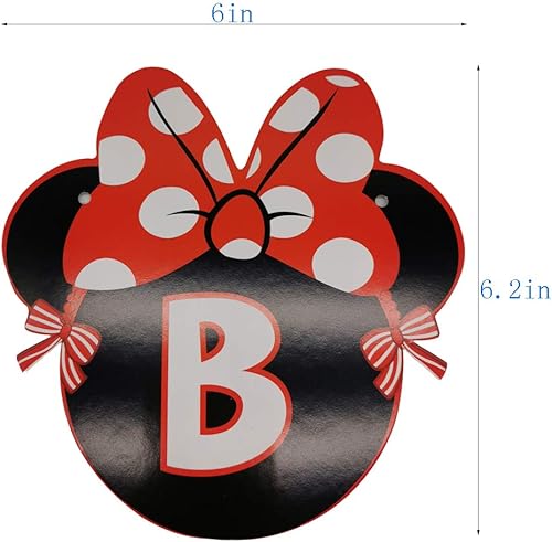 Miniatura 3 de CHuangQi Cartel de fiesta temática de Minnie, pancarta de letras de feliz cumpleaños, lazo rojo con tarjeta de lunares, suministros y decoración