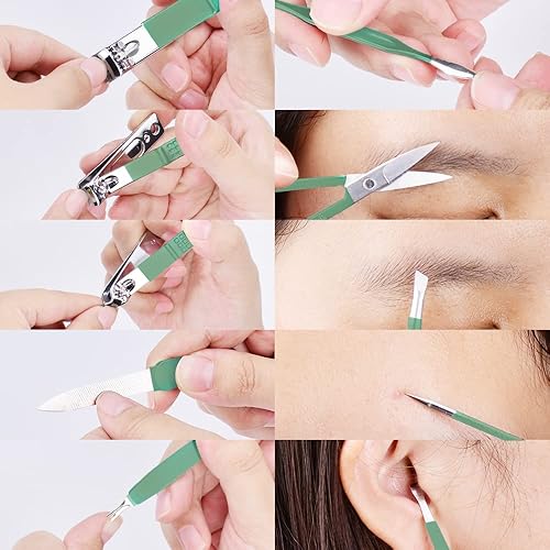 Miniatura 4 de Juego de manicura 10 en 1 de acero inoxidable, cortaúñas, tijeras y pedicura, kit de aseo portátil de viaje para hombres y mujeres con estuche de