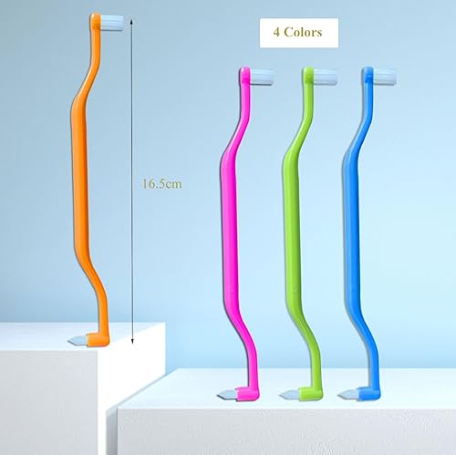 Miniatura 2 de FRUTA Cepillo de dientes de ortodoncia, 4 piezas, cepillo de dientes pequeño mechón dos en uno, cepillo interdental de doble cabeza, cepillo