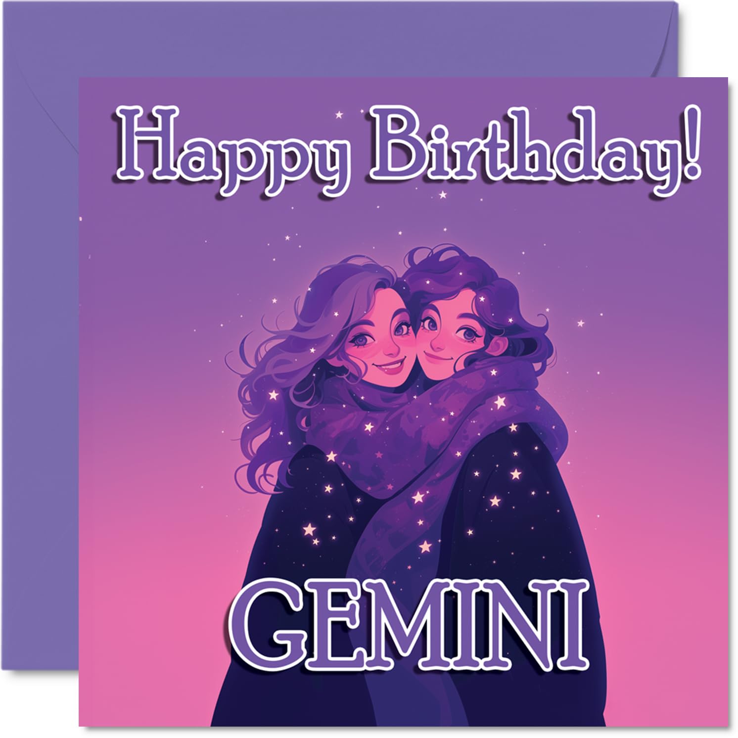 Gemini Birthday Card for Men Women - Zodiac Niji - Happy Birthday Card for Nan Sister Nanny Auntie, 145mm Bday Greeting Cards