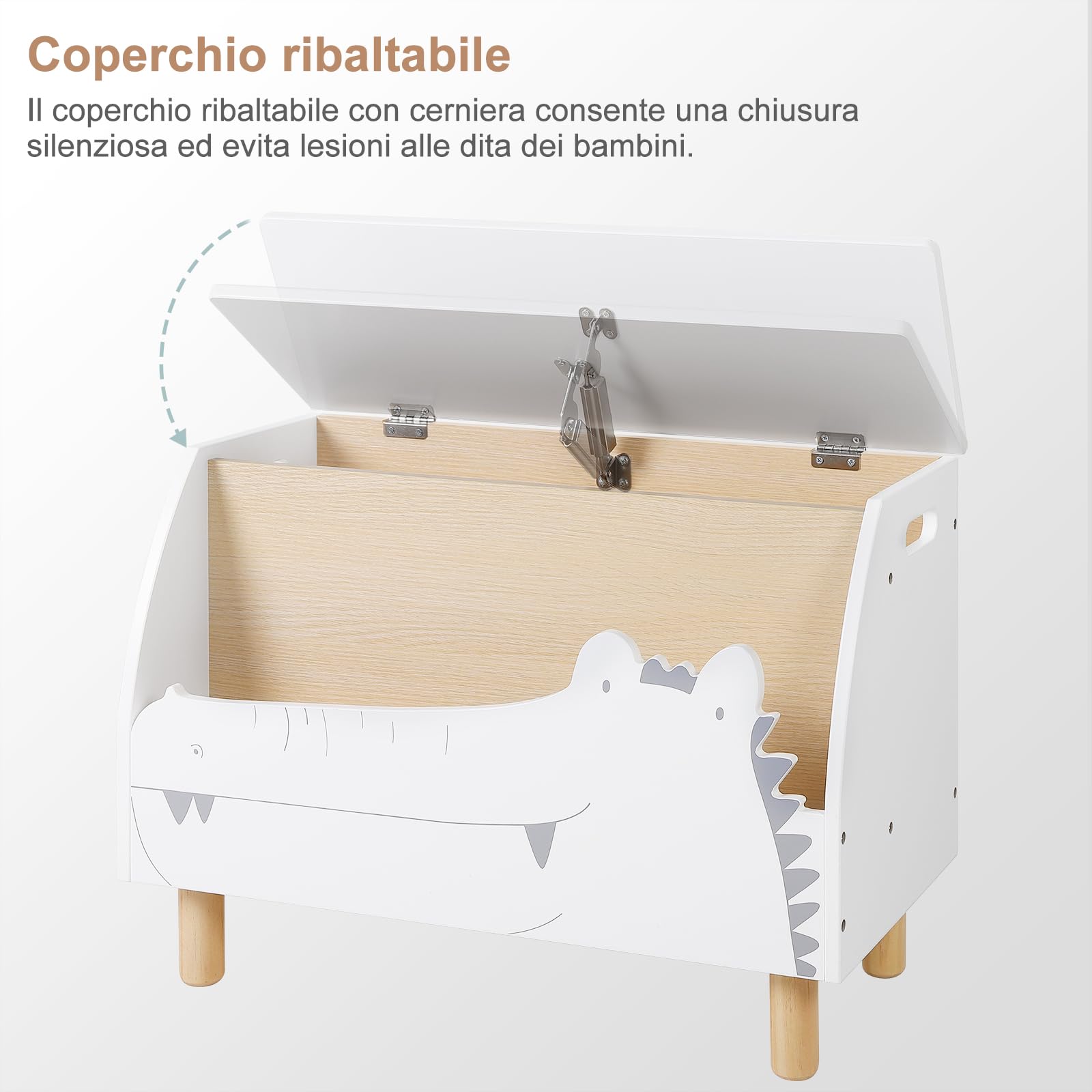 WOLTU Panca Contenitore per Bambini, Contenitore Porta Giocattoli in Legno a Coccodrillo, Cassapanca con Scomparto Chiuso e Aperto, Bianco, 49,5x30x44,5cm