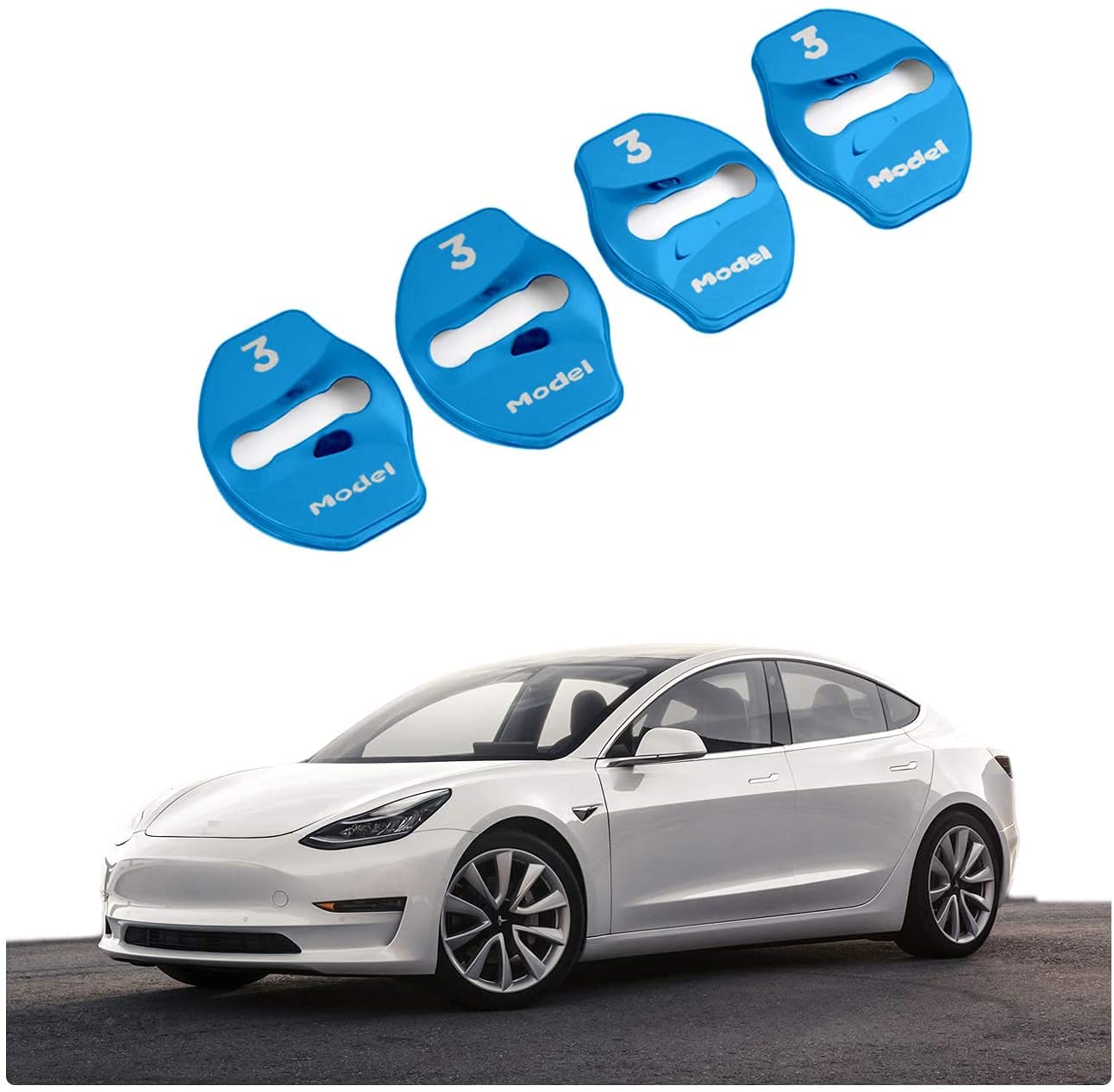 4 Stück Tesla Model 3 Türschloss Abdeckung - Edelstahl Schutz Für Innenraum