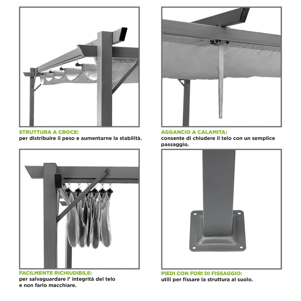 Hortan Gazebo Pergola 3x4m Impermeabile Richiudibile Acciaio Inossidabile Giardino Terrazzo