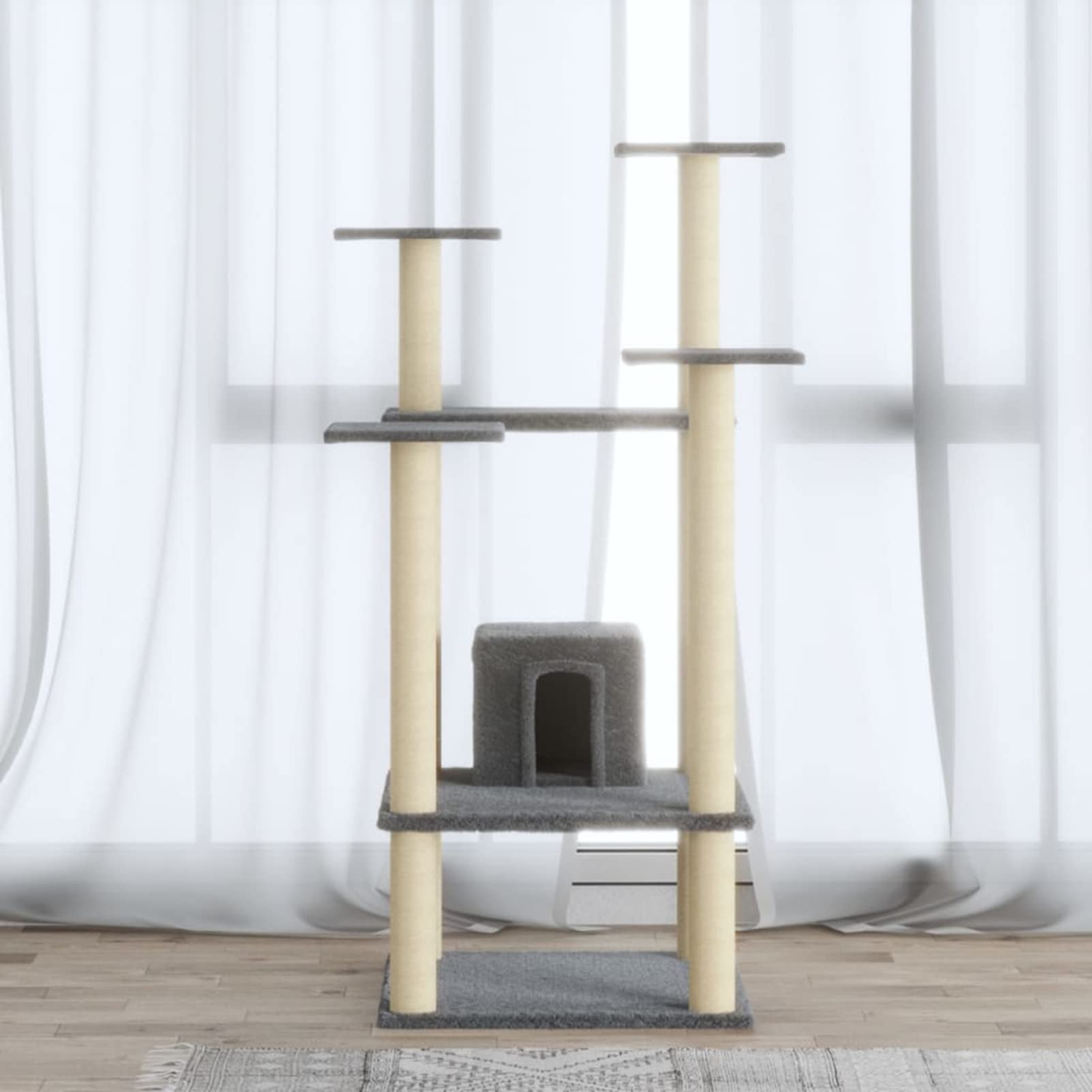 Homgoday Albero tiragraffi in sisal, grigio chiaro, 110 cm, tiragraffi a torre per gatti multilivello, centro attività per gatti da interni