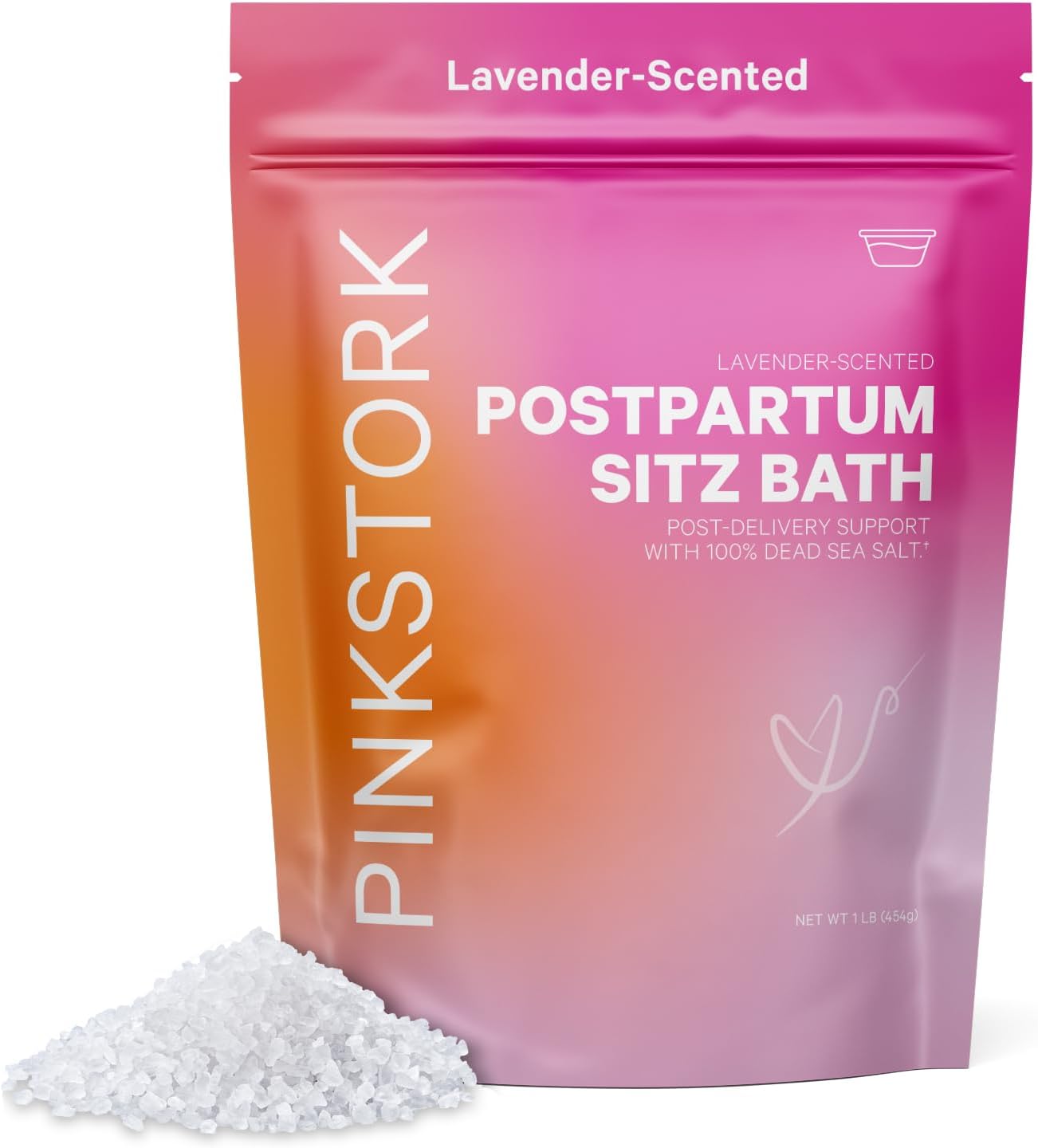 Pink StorkPostpartum Sitz Bath Soak: Dead Sea Salt for Perineal Care & Cleansing, Postpartum Recovery, Labor & Delivery Essentials, Postpartum Essentials, Women-Owned, Lavender Scented, 16 oz
