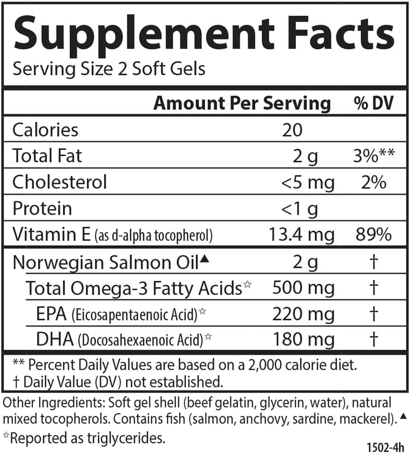 Carlson Salmon Oil, 500mg Omega-3s, Wild-Caught Norwegian Fish Oil, Sustainably Sourced, 50 Softgels (Pack of 2)