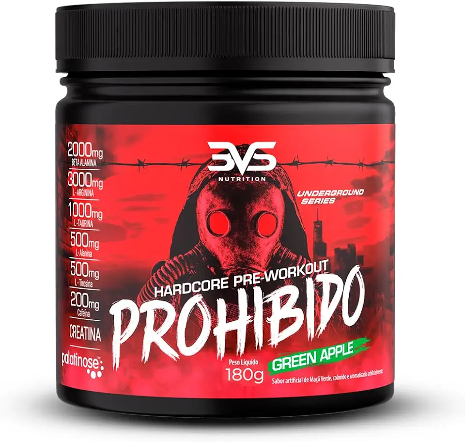 3VS Nutrition Pré Treino Prohibido 180g Sabor Maça Verde