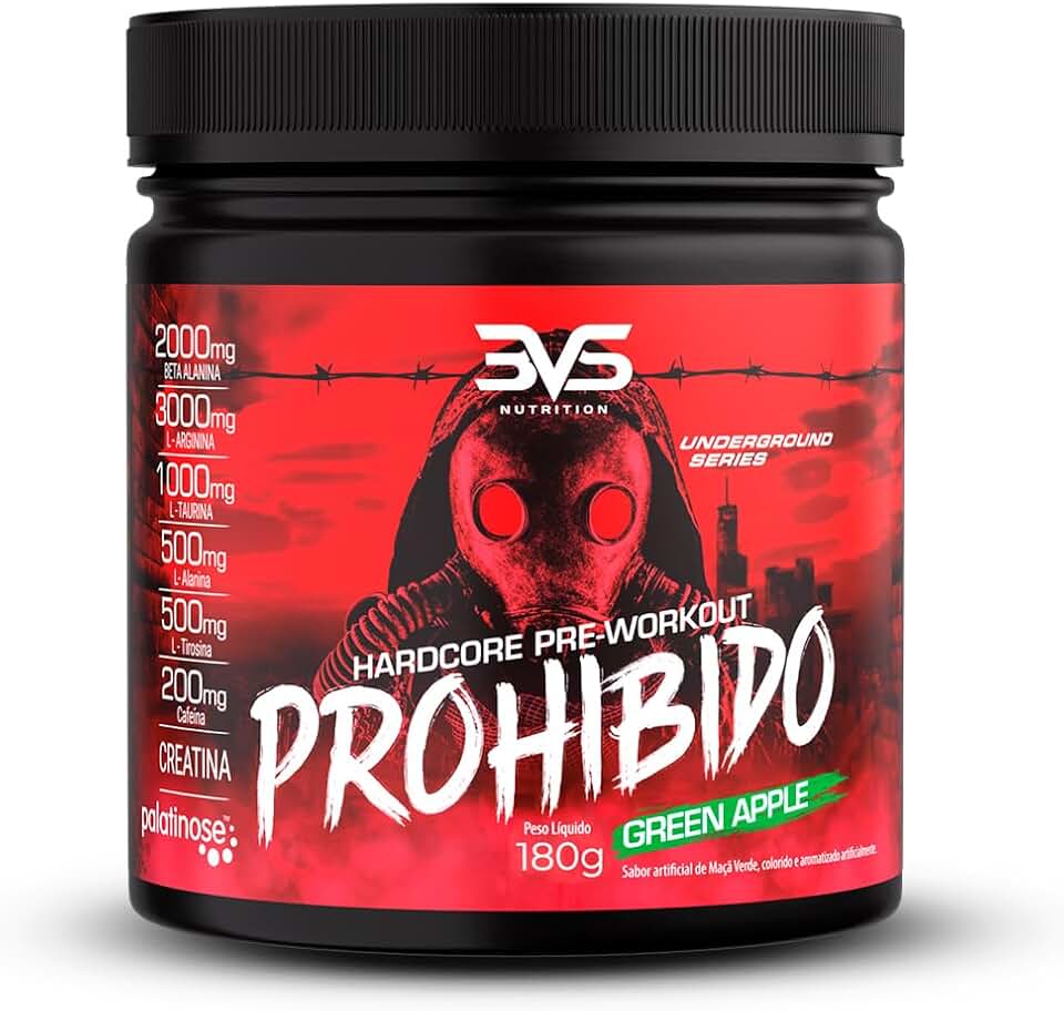 3VS Nutrition Pré Treino Prohibido 180g Sabor Maça Verde