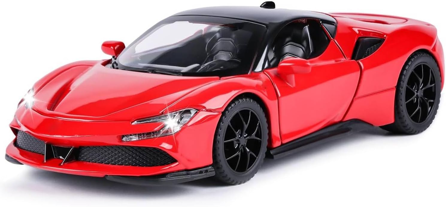Toy Cars Model for Kids 1:32 Diecast Metal Toy Cars, Pull Back Car with Light and Music SF90 Toy Car Collectible Model Cars for Boys Age 3 + Year Old