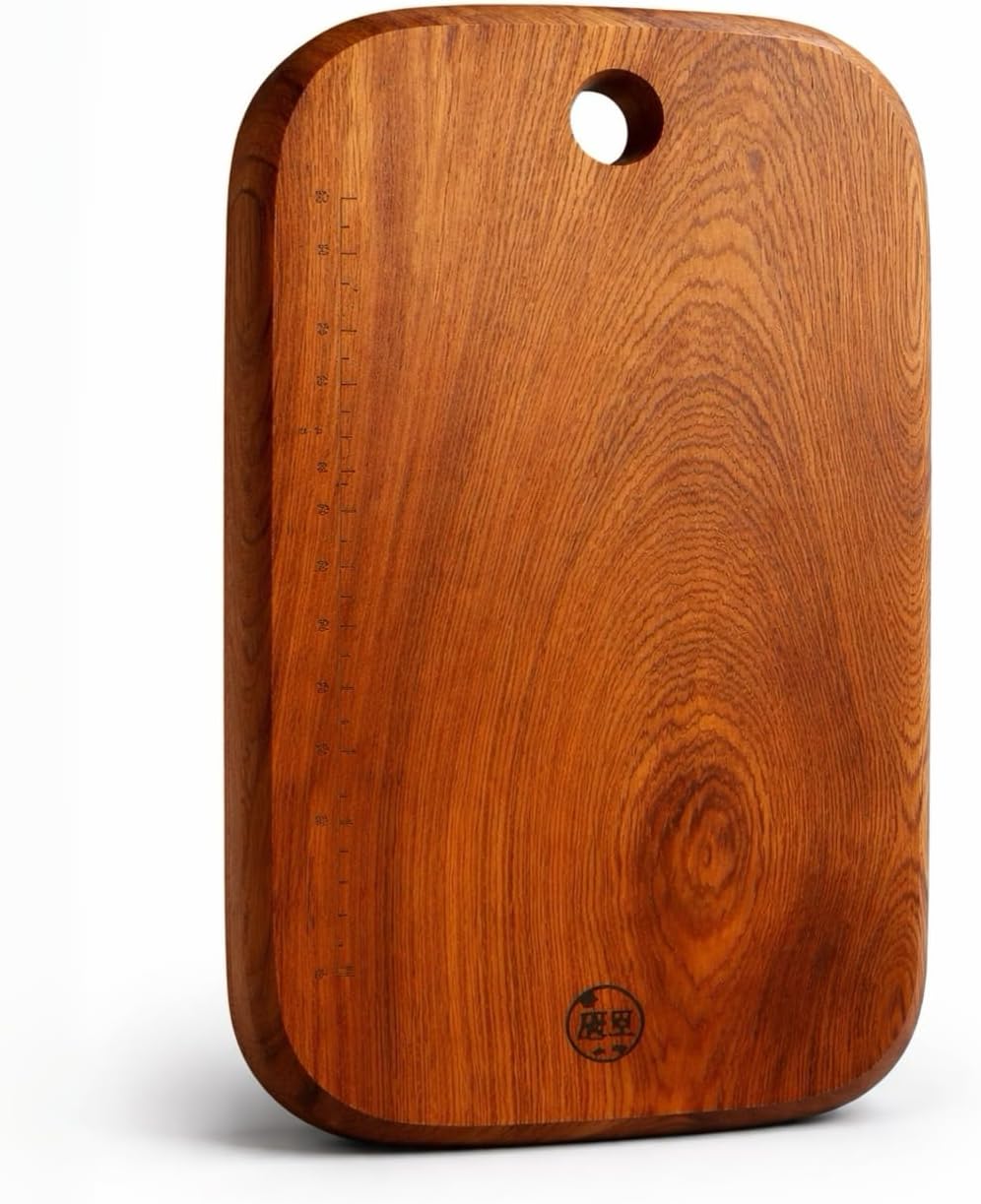 Solid Wood Cutting Board, 15.7” x 10.6” x 1.2‘’ Thick Heavy Duty Chopping Board with Measurement Marks, Durable Edge Grain Wooden Kitchen Board for Meat, Vegetables & Serving，One Piece No Glue