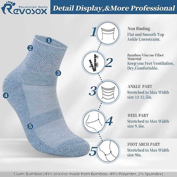 Diabetic Socks for Women Men,5 Pairs Non Binding Diabetic Ankle Wide Stretchy Loose Seamless Socks 7-9 9 11 - Image 5