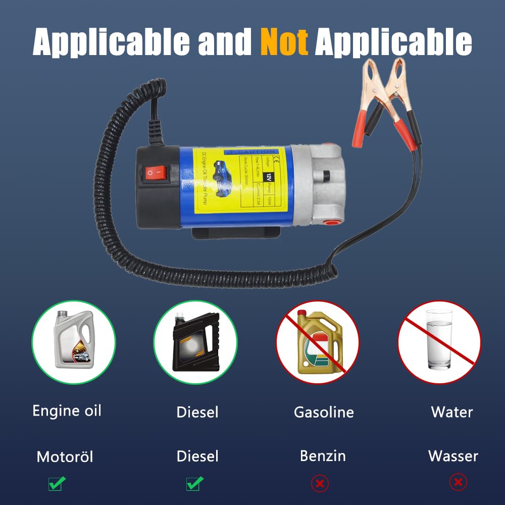Motoröltransferwechselpumpe TONZACK 12V 100W Motorölauszieherpumpe Ölwechselpumpe Passend für Auto Wohnmobil Motorrad Boot Elektrische Ölpumpe