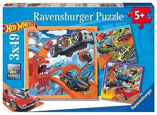 Ravensburger Hot Wheels Toys - 3x 49 Piece Jigsaw Puzzles for Kids Age 5 Years Up, Mehrfarbig, 21 x 21 x 0.2 cm