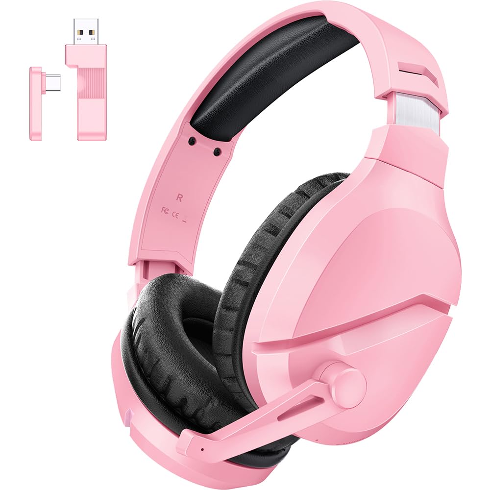 wolflaws wireless gaming headset with mic for ps5 ps4 pc, 48hrs, wired for gamecube (regular edition, pink)