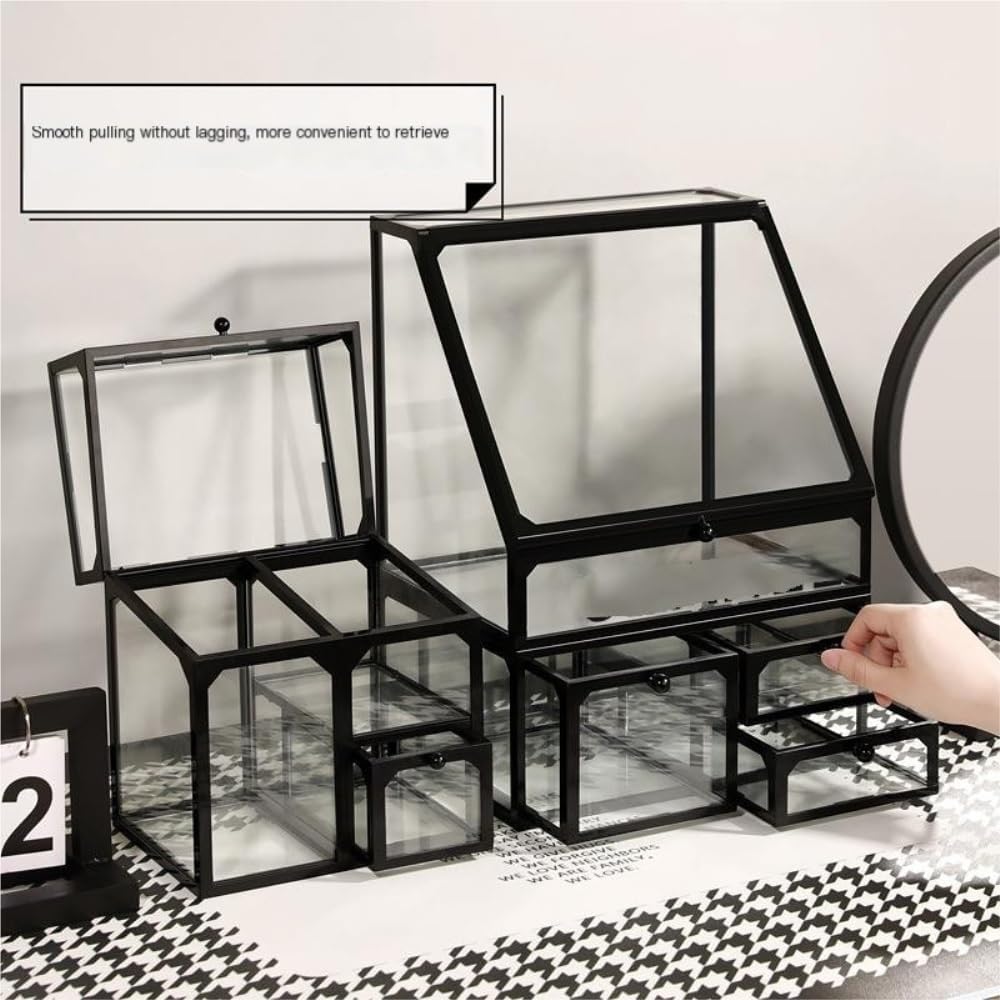 Organizer Modern Minimalist Plastic and Glass Desktop Storage Box, Cosmetic and Skincare Lipstick Organizer